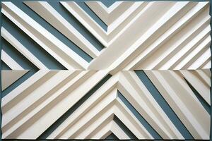 meetkundig patroon gemaakt van houten borden Aan een blauw achtergrond. abstract achtergrond, een opvallend abstract meetkundig patroon samengesteld van kruisende lijnen, ai gegenereerd foto