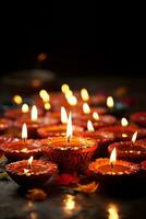 diwali klei diya lampen zijn lit gedurende diwali of deepavali vieringen foto