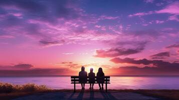 toerisme en zomer vakantie in noordelijk Frankrijk kinderen Aan een strand bank levendig lucht tonen met schaduwen. silhouet concept foto