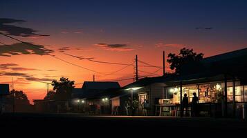 gemeenschap markt na zonsondergang. silhouet concept foto