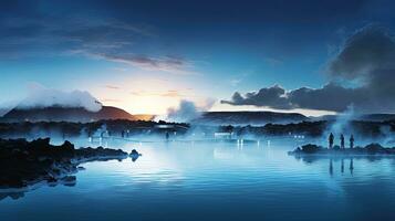 de blauw lagune is een zeer populair geothermisch spa in IJsland. silhouet concept foto