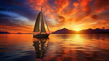 zeil boot silhouet foto Bij zonsondergang