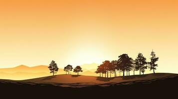 zien bomen Aan heuvel in boerderij in silhouet foto