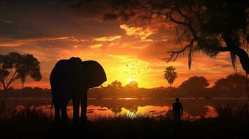 olifant s silhouet in Thais platteland foto