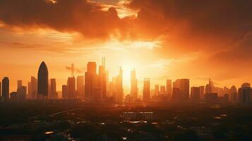 zonsondergang in zomer verlicht gouden skylined Bangkok Thailand s hoofdstad in zuidoosten Azië. silhouet concept foto