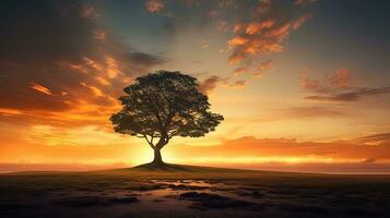 eenzaam boom Bij schemering. silhouet concept foto