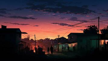 gemeenschap markt na zonsondergang. silhouet concept foto
