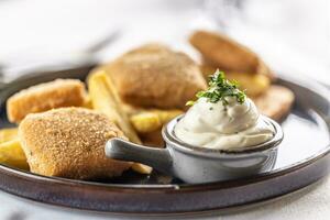 vers eigengemaakt mayonaise net zo typisch kant van gebakken voedsel zo net zo kip, kaas of chips foto