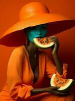 vrouw papaja oranje mode foto
