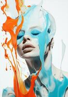 vrouw kunst portret gezicht verf poseren blauw mode schoonheid kleurrijk vloeistof foto