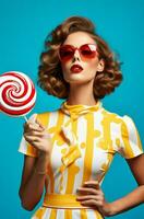 vrouw lolly snoep Valentijn gezicht voedsel kleurrijk zoet vakantie schoonheid mode foto