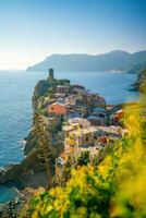 kleurrijk stadsgezicht van gebouwen over- middellandse Zee zee, Europa, cinque terre in Italië foto