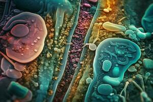 kleurrijk macro microbioom. genereren ai foto