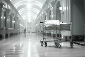 medisch trolley in de ziekenhuis gang met wazig achtergrond foto