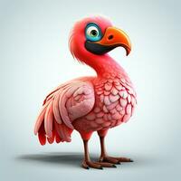 3d tekenfilm schattig roze flamingo vogel wit achtergrond foto