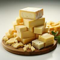 geel kaas Aan een wit achtergrond foto