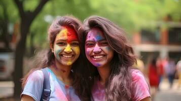 mensen vieren de holi festival van kleuren foto