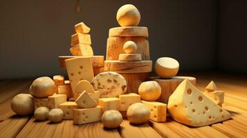 generatief ai, verschillend types van kaas Aan de tafel foto