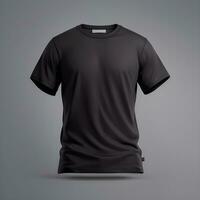 zwart t-shirt mockup met grijs achtergrond. ai generatief foto