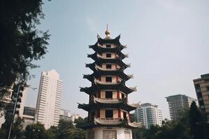 Chinese klok toren en stad mijlpaal gebouw generatief ai foto