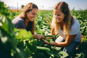 meisjes met komkommers Aan zonnig dag foto