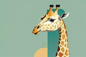 giraffe geïsoleerd Aan groen achtergrond. tekenfilm stijl. vector illustratie. ai generatief foto