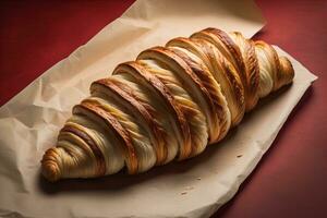 vers gebakken croissants Aan een houten tafel, dichtbij omhoog. ai generatief foto