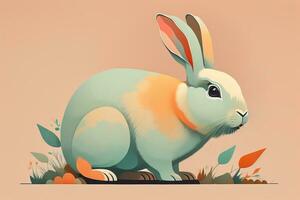 vector illustratie van een schattig wit konijn zittend Aan een solide kleur achtergrond. ai generatief foto