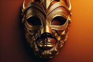Venetiaanse carnaval masker met gouden ornament Aan een solide kleur achtergrond. ai generatief foto