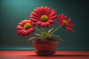 bloemen in een pot Aan een solide kleur achtergrond. ai generatief foto