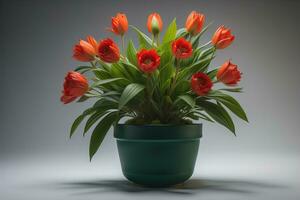bloemen in een pot Aan een solide kleur achtergrond. ai generatief foto