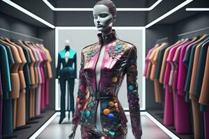 futuristische mode mannequin in de op te slaan. ai generatief foto