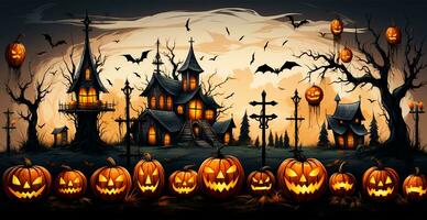 detailopname van gesneden halloween pompoenen, somber feestelijk achtergrond - ai gegenereerd beeld foto