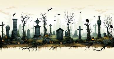 somber grafstenen in de begraafplaats, halloween festival van de dood - ai gegenereerd beeld foto