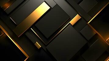 ai gegenereerd. meetkundig vorm abstract achtergrond zwart en goud met licht reflectie looks elegant. foto