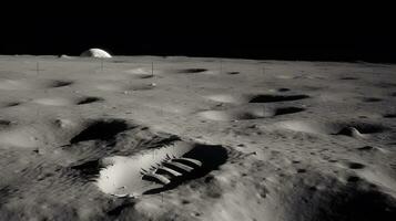 illustratie van de eerste voetafdruk Aan de maan oppervlakte foto