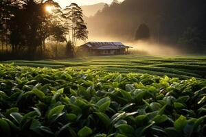 thee plantage, ochtend, natuur fotografie ai generatief foto