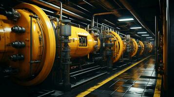 modern chemisch industrieel apparatuur, shell-and-tube warmte uitwisselaars voor koeling vloeistoffen in een olie raffinaderij, petrochemisch fabriek. ai gegenereerd foto