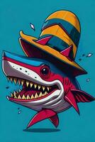 een gedetailleerd illustratie van een haai voor een t-shirt ontwerp, behang, mode foto