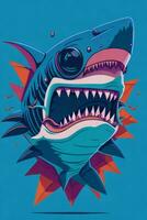 een gedetailleerd illustratie van een haai voor een t-shirt ontwerp, behang, mode foto