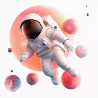 ruimte 3d astronaut en raket voor multipurpose ontwerp. grappig tekenfilm karakter in ruimte foto