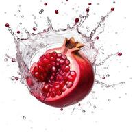 vers granaatappel in water plons Aan wit achtergrond. sappig fruit. generatief ai foto