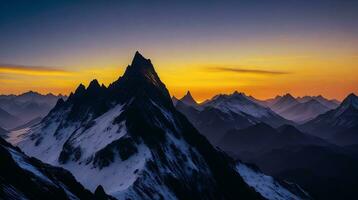 mooi zonsondergang in de bergen. panorama van de Kaukasus bergen. ai generatief foto