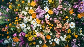 een kleurrijk veld- van wilde bloemen, ai gegenereerd foto