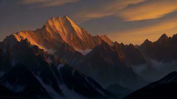 mooi zonsondergang in de bergen. panorama van de bergen ai generatief foto