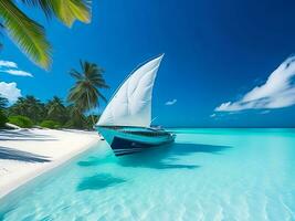 tropical beach with boat