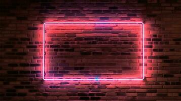 rood muur met licht. steen muur en plein neon teken kader. ai gegenereerd foto