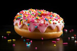 heerlijk donut met roze suikerglazuur en hagelslag foto