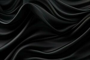 zwart zijde draperie. 3d weergave, 3d illustratie. abstract achtergrond zwart kleding stof, ai gegenereerd foto