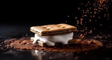 eigengemaakt donker chocola brownie Aan houten tafel, klaar naar eten gegenereerd door ai foto